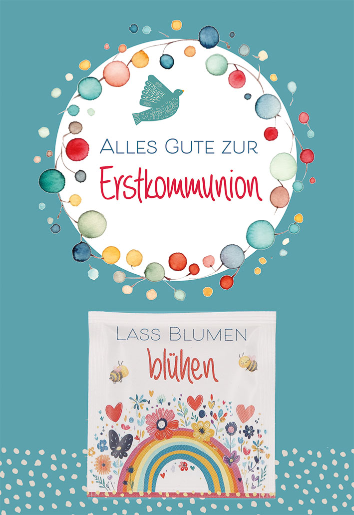Karte zur Kommunion - Alles Gute & Blumensamen-Tütchen