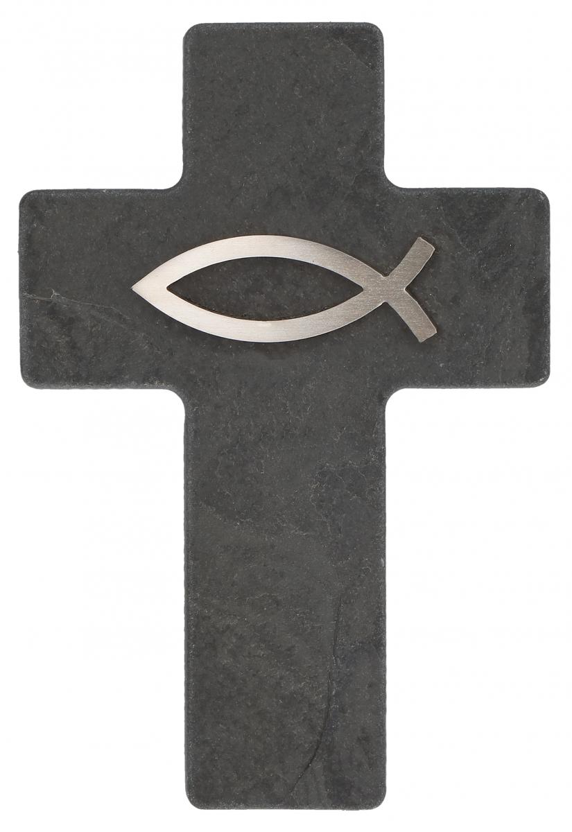 Schieferkreuz - Edelstahl & Fisch Schieferkreuz - Edelstahl & Fisch