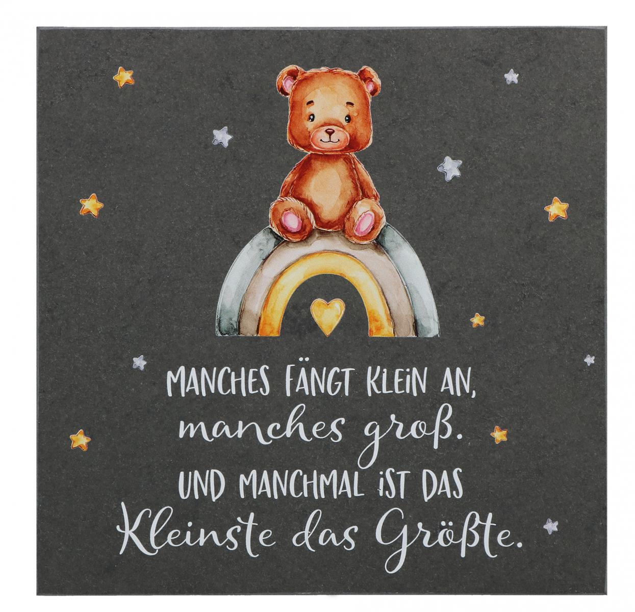 Schiefertafel zur Geburt - Manches fängt klein an... Schiefertafel zur Geburt - Manches fängt klein an...