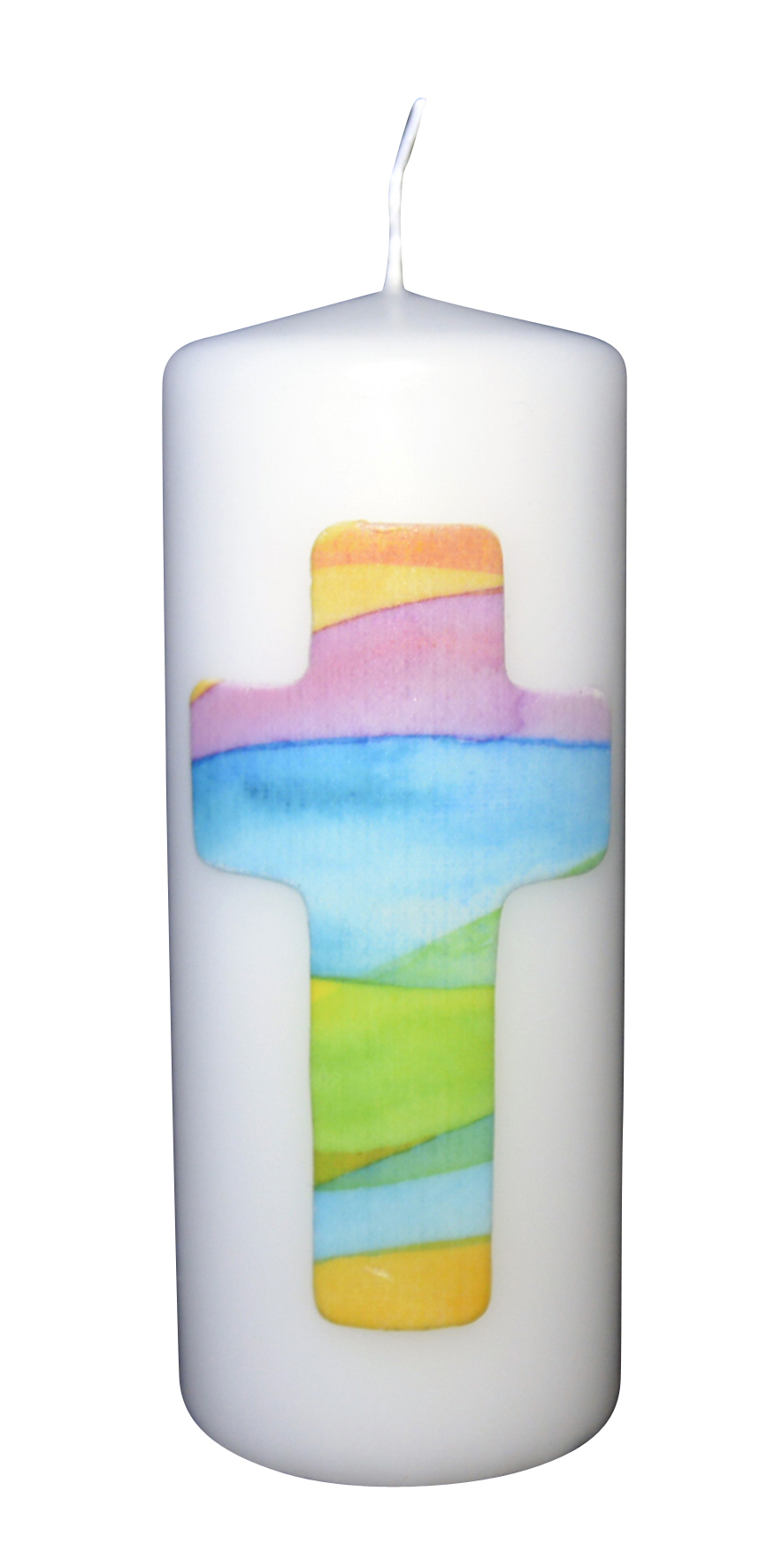 Tischkerze - Buntes Kreuz & Pastellfarben Tischkerze - Buntes Kreuz & Pastellfarben