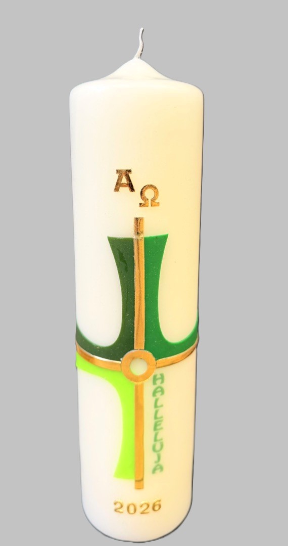 Osterkerze - Kreuz & Grün & mit Jahreszahl