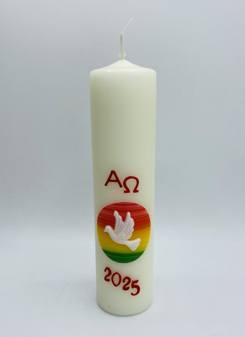 Osterkerze - Taube mit Alpha & Omega & mit Jahreszahl Osterkerze - Taube mit Alpha & Omega & mit Jahreszahl