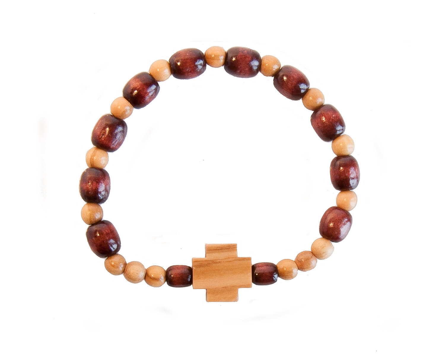 Rosenkranz-Armband - Holzperlen mit Holzkreuz