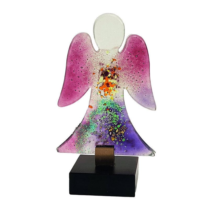 Glas-Engel - Violett & Holzsockel