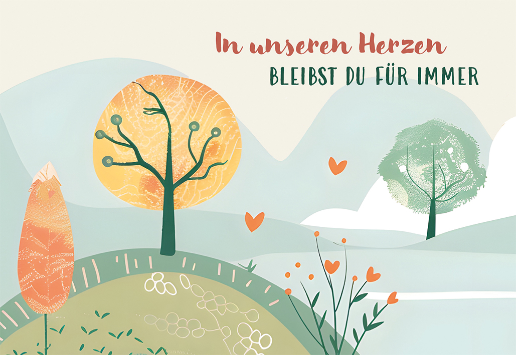 Trauerkarte - In unseren Herzen bleibst du für immer