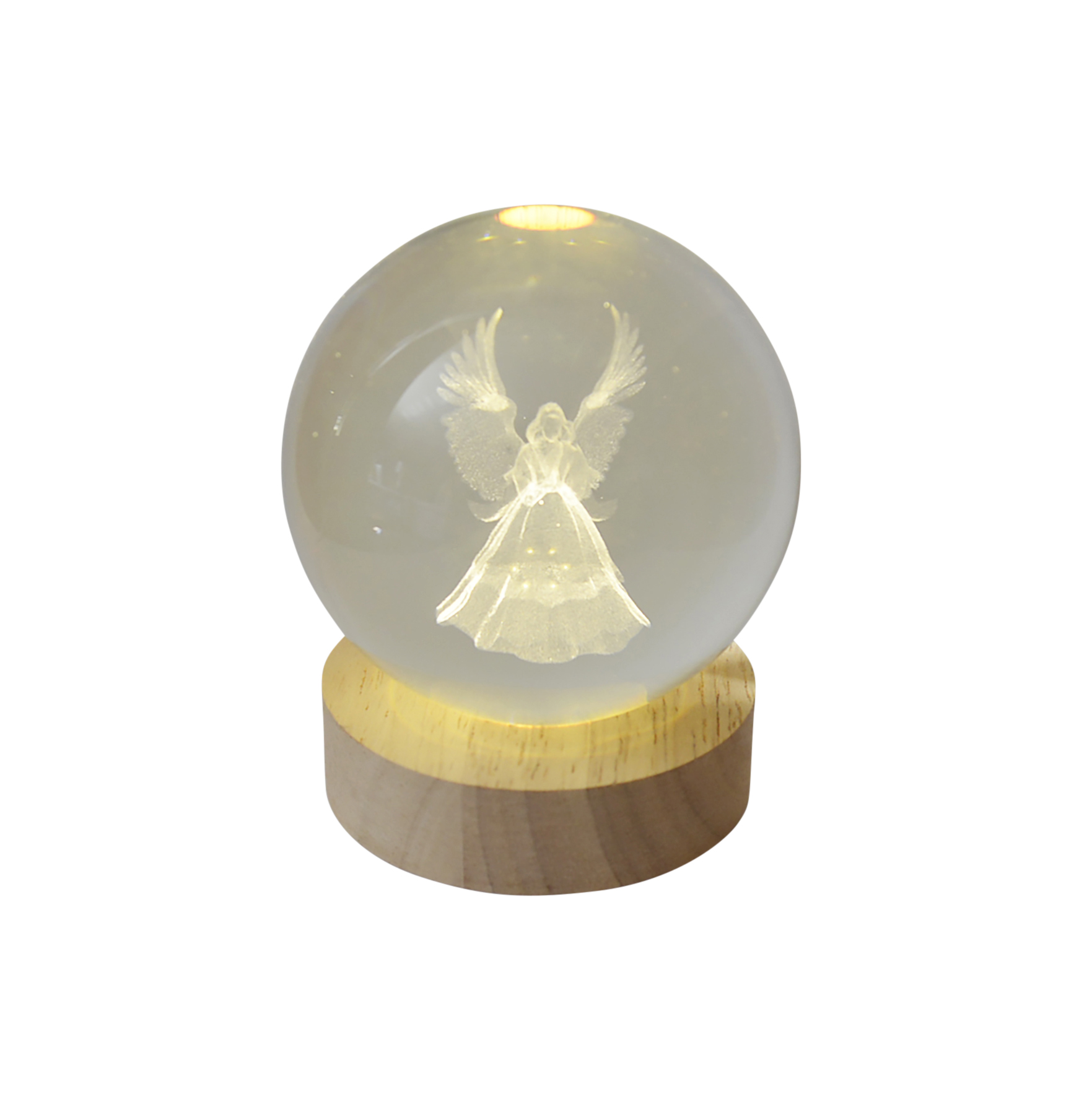 LED-Holzständer - Glaskugel Engel
