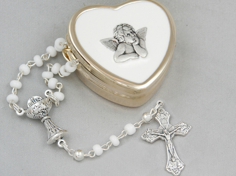 Rosenkranz-Set - Weiße Perle & Engel-Etui Rosenkranz-Set - Weiße Perle & Engel-Etui