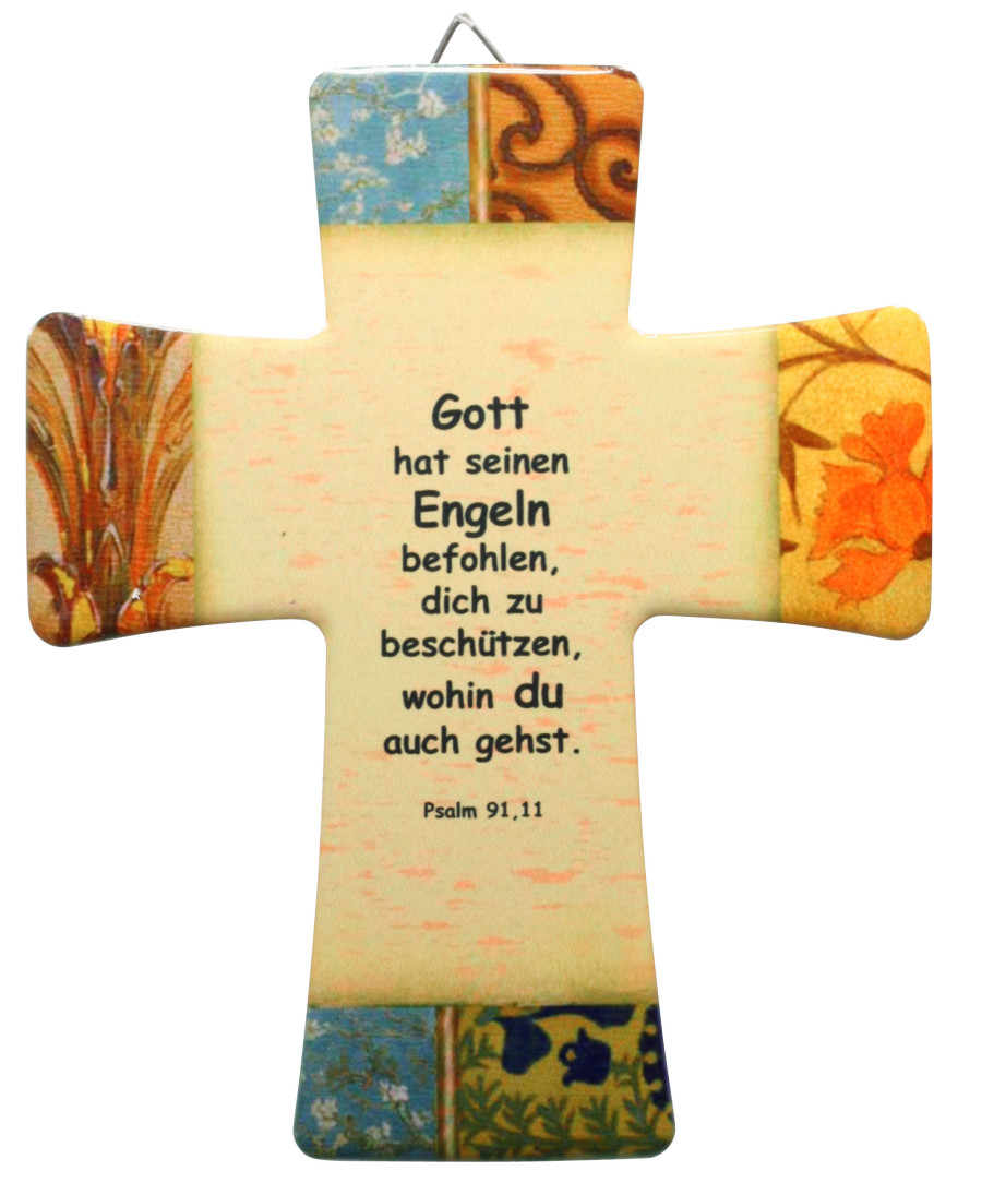 Keramik Kreuz - Gott hat seinen Engeln befohlen & Farbig Keramik Kreuz - Gott hat seinen Engeln befohlen & Farbig