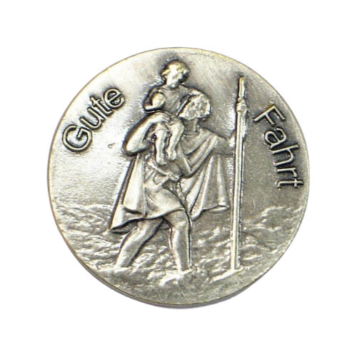 Auto-Medaille Hl Christophorus Silberfarben und Blauer Rand 3,5 cm