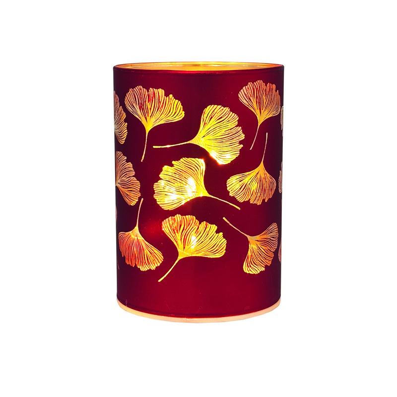 LED-Windlicht - Ginkgo & Rot
