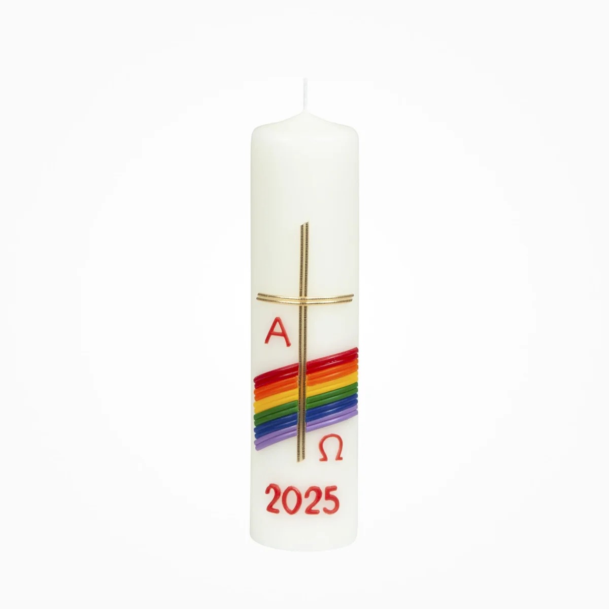 Osterkerze - Regenbogen & Kreuz