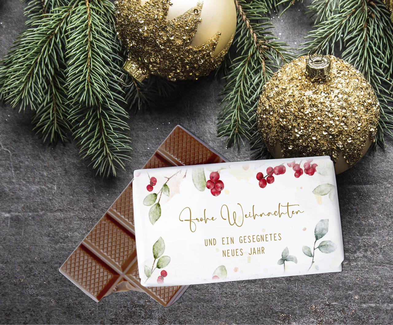 Geschenk-Schokolade - Frohe Weihnachten & Beeren