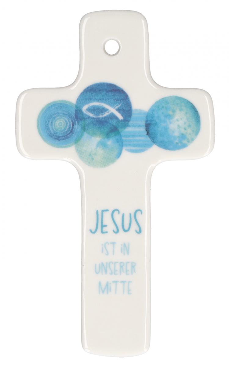 Porzellankreuz - Jesus ist in unserer Mitte Porzellankreuz - Jesus ist in unserer Mitte