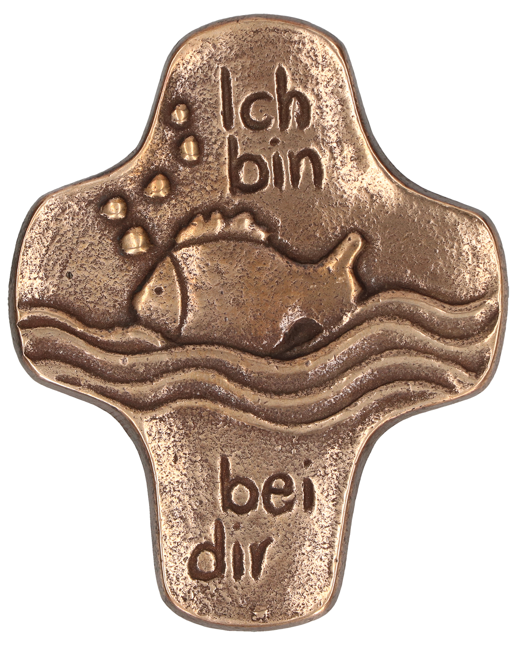 Kommunionkreuz aus Bronze - Ich bin bei dir & Fisch Kommunionkreuz aus Bronze - Ich bin bei dir & Fisch