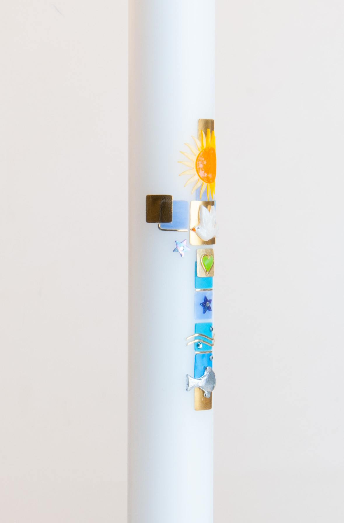 Taufkerze - Sonne, Taube und Fisch Taufkerze - Sonne, Taube und Fisch