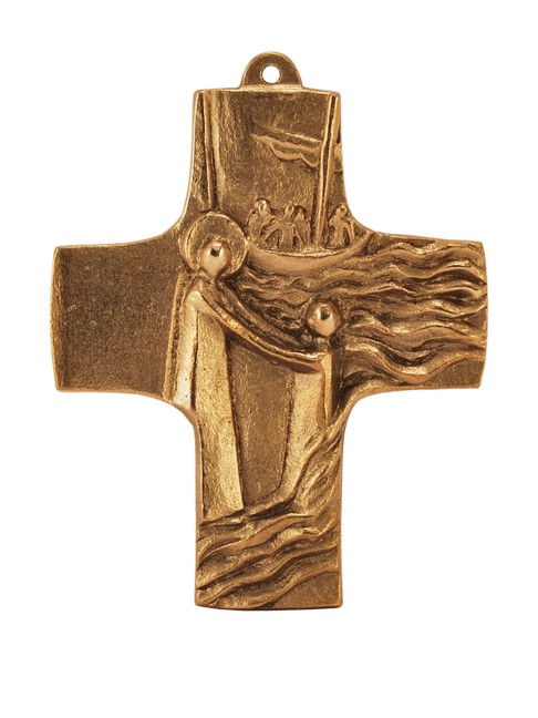 Bronzekreuz - Sinkender Petrus Bronzekreuz - Sinkender Petrus