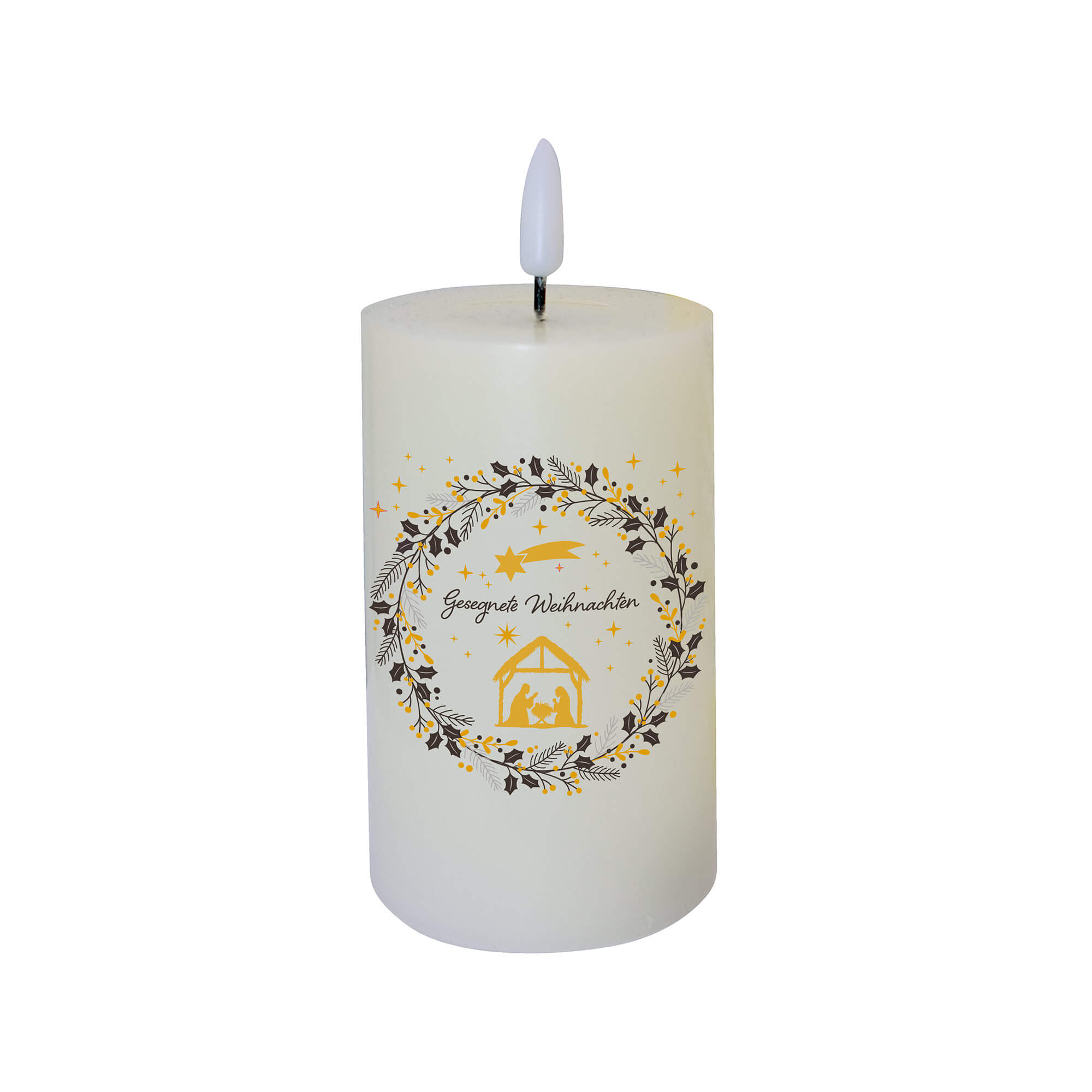 LED-Kerze - Gesegnete Weihnachten & Krippe