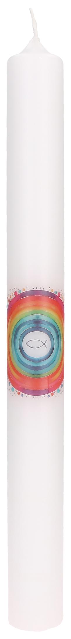 Kommunionkerze - Regenbogenkreis & Fisch