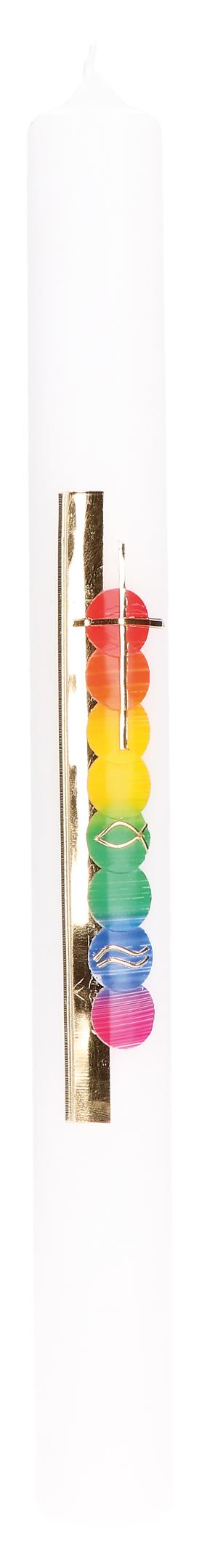 Taufkerze  - Regenbogenkreise & Kreuz