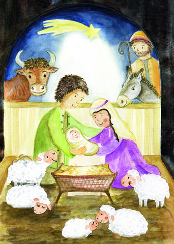 Karte zu Weihnachten - Krippe