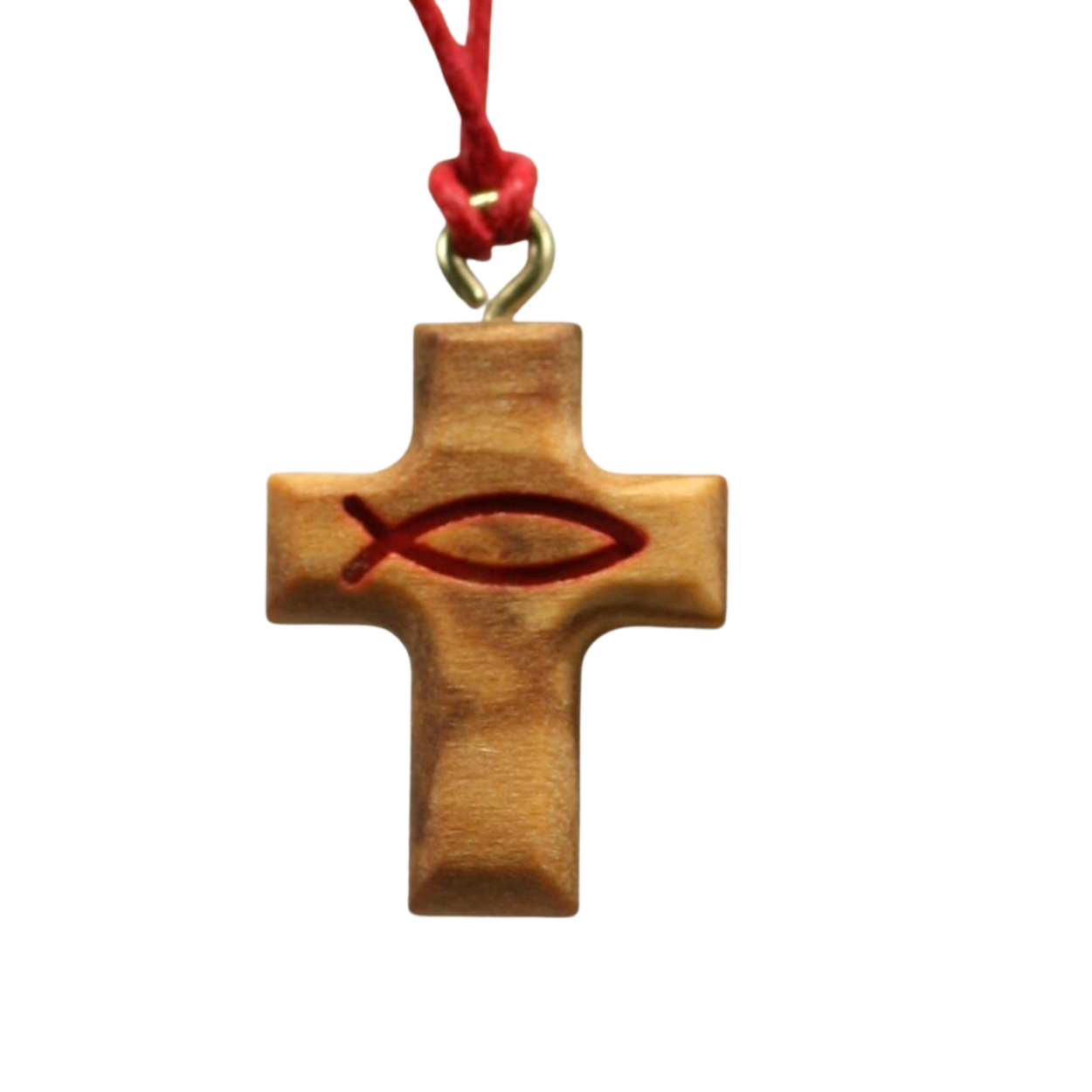 Halskette - Olivenholzkreuz & Roter Fisch Halskette - Olivenholzkreuz & Roter Fisch