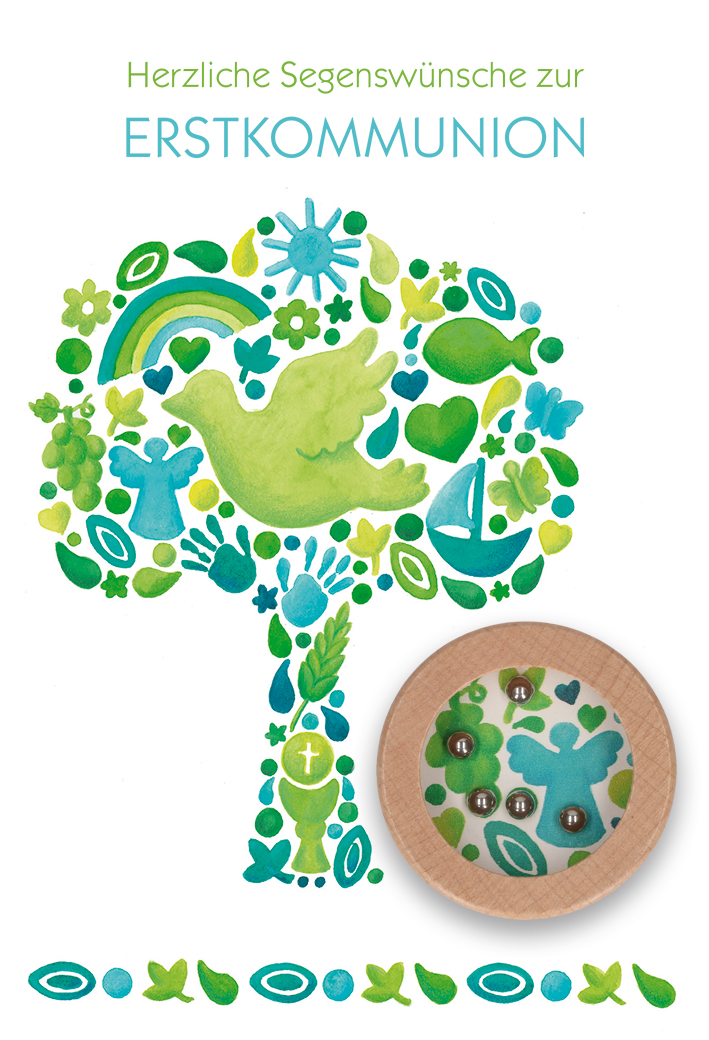 Karte zur Kommunion  Christliche Symbole & Geduldspiel Karte zur Kommunion  Christliche Symbole & Geduldspiel
