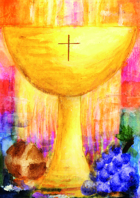 Karte zur Kommunion – Kelch & Bunt