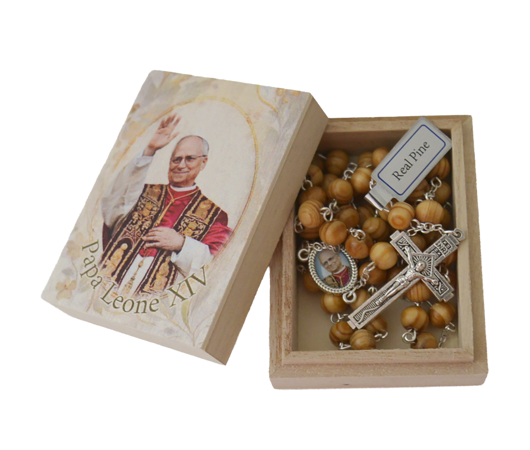 Rosenkranz – Papst Leo XIV & Holz-Box