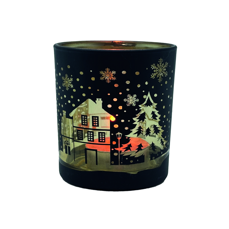 Windlicht - Weihnachtsdorf & Schwarz