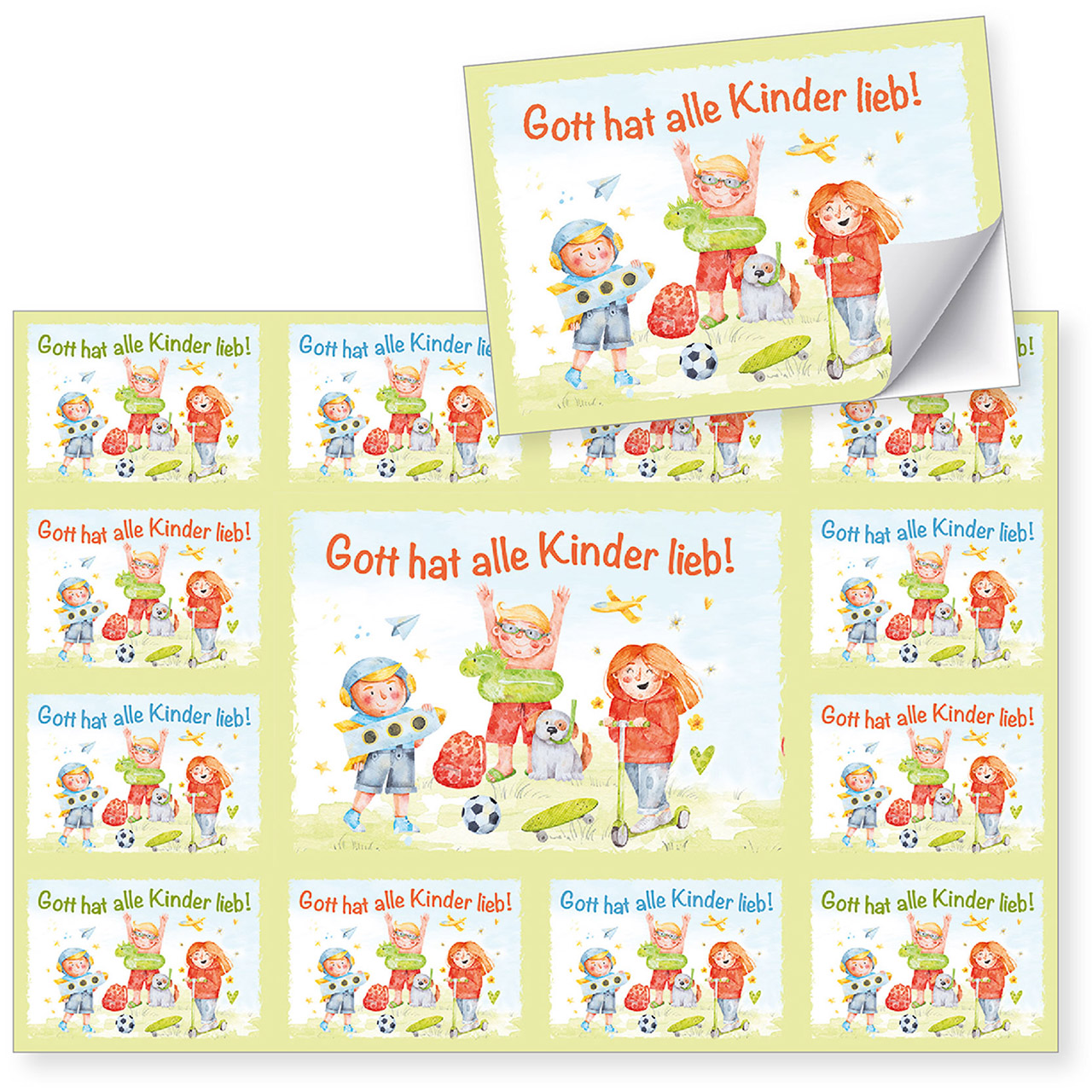 Aufkleber-Grußkarte - Gott hat alle Kinder lieb! & 4er Pack Aufkleber-Grußkarte - Gott hat alle Kinder lieb! & 4er Pack