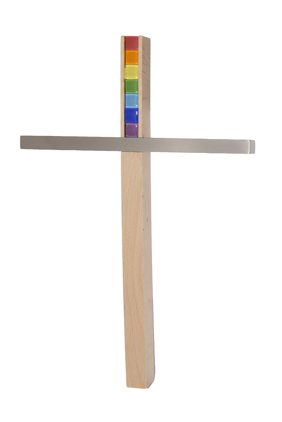 Edelstahl-Kreuz – Buche & Regenbogen