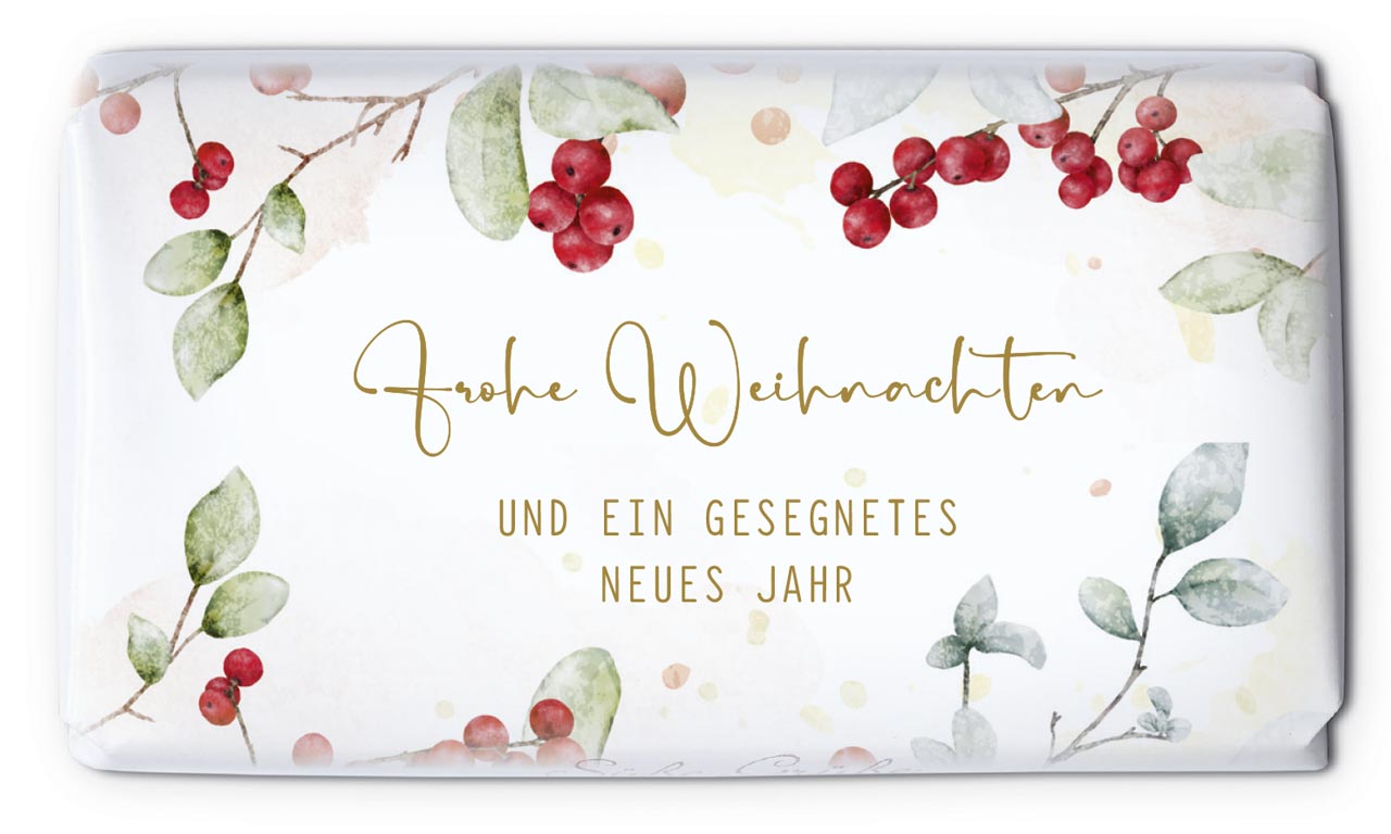 Geschenk-Schokolade - Frohe Weihnachten & Beeren