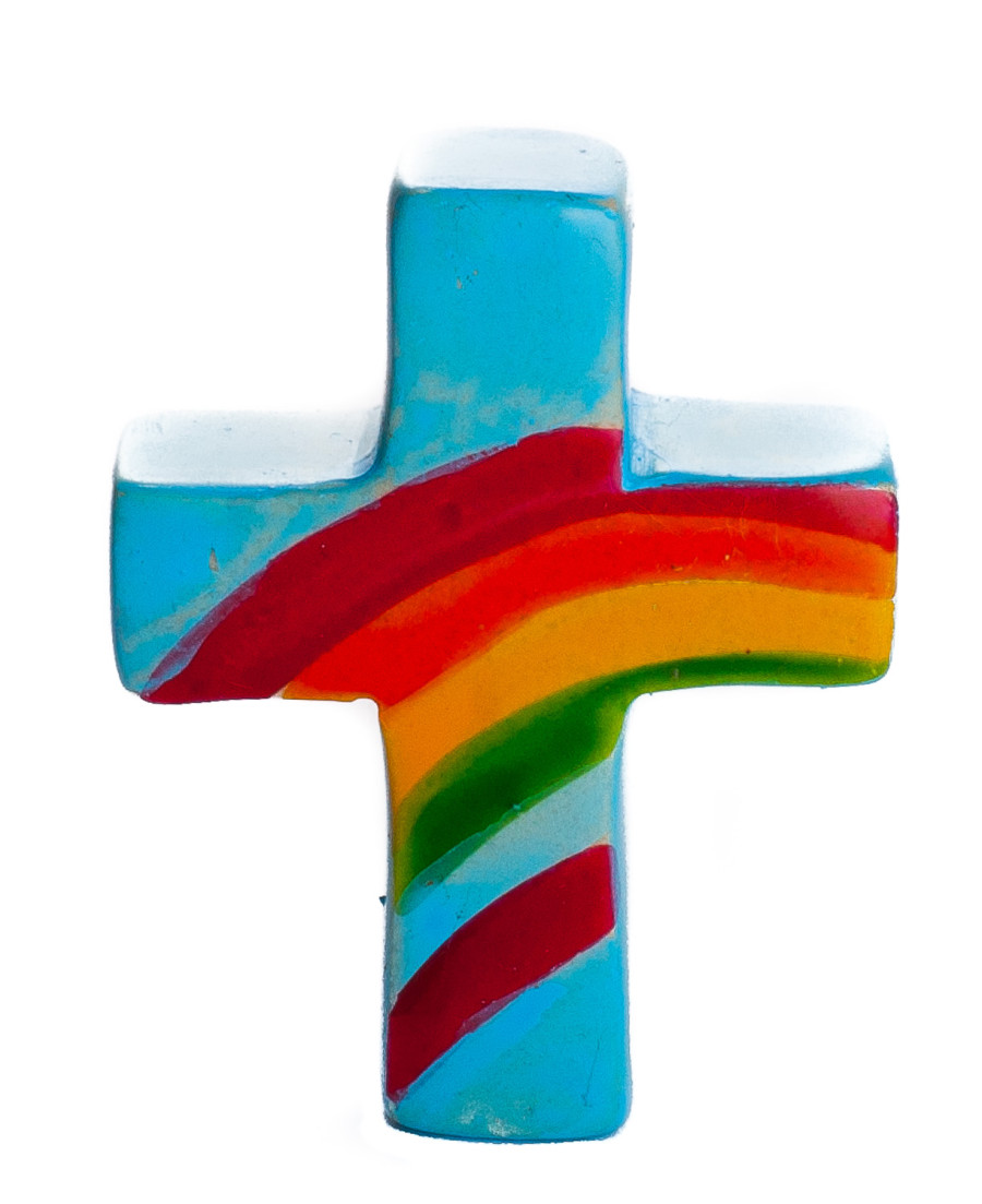 Handschmeichler - Speckstein-Kreuz mit Regenbogen Handschmeichler - Speckstein-Kreuz mit Regenbogen